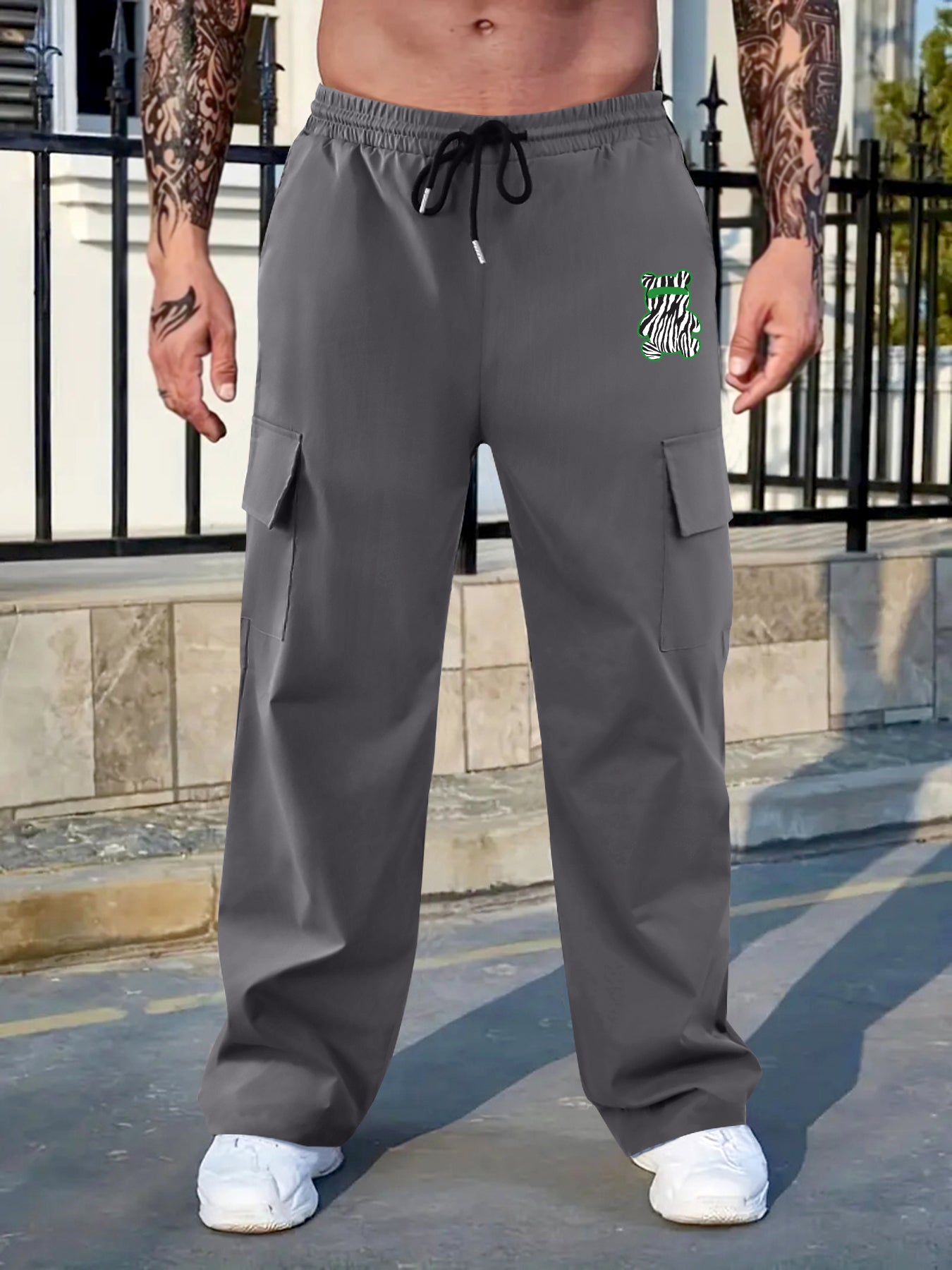 Cargo Pants Men's Drawstring Loose Straight Leg