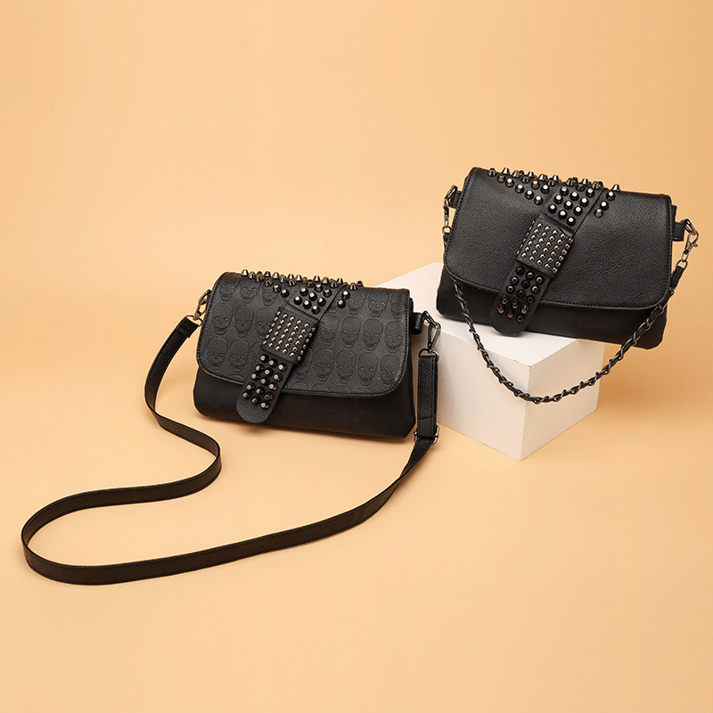 Gothic Skull Pattern Crossbody Bag Y2K Punk Flap Shoulder Bag