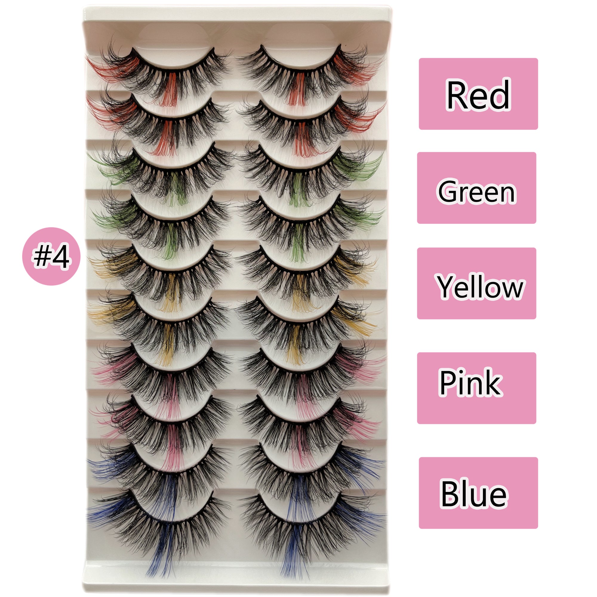 10 Pairs Colored False Eyelashes Pack - Faux Wispy Mink Lashes in 10 Colors