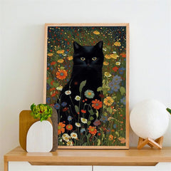 Cat In Garden Flowers Canvas Painting Cat Art Gift For Her Home Decor