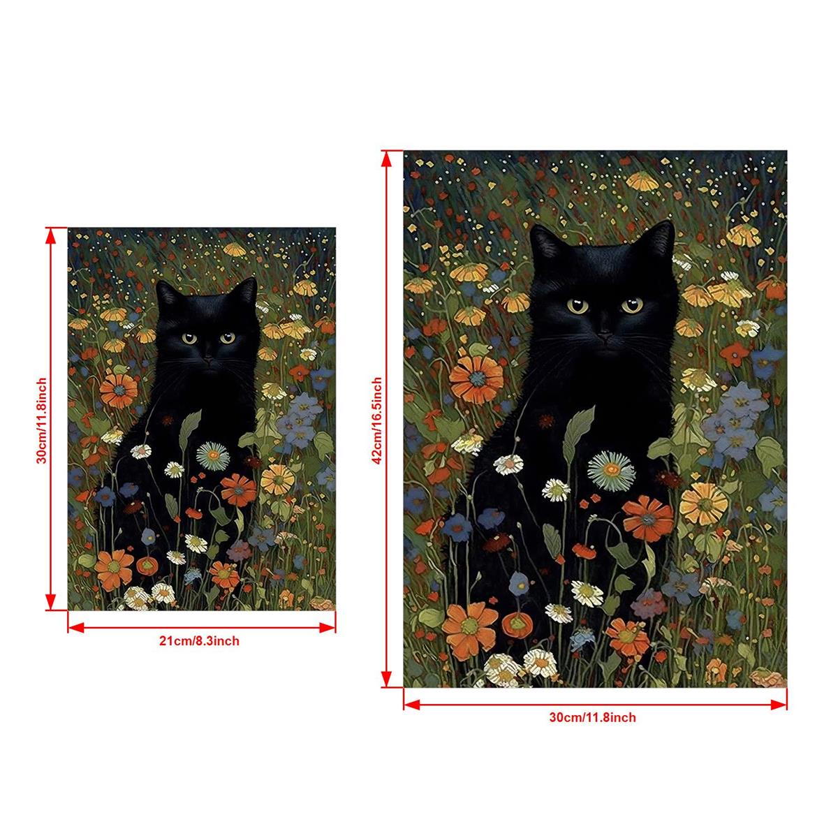 Cat In Garden Flowers Canvas Painting Cat Art Gift For Her Home Decor