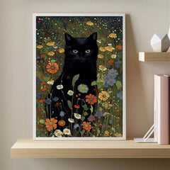 Cat In Garden Flowers Canvas Painting Cat Art Gift For Her Home Decor