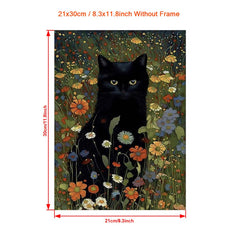 Cat In Garden Flowers Canvas Painting Cat Art Gift For Her Home Decor