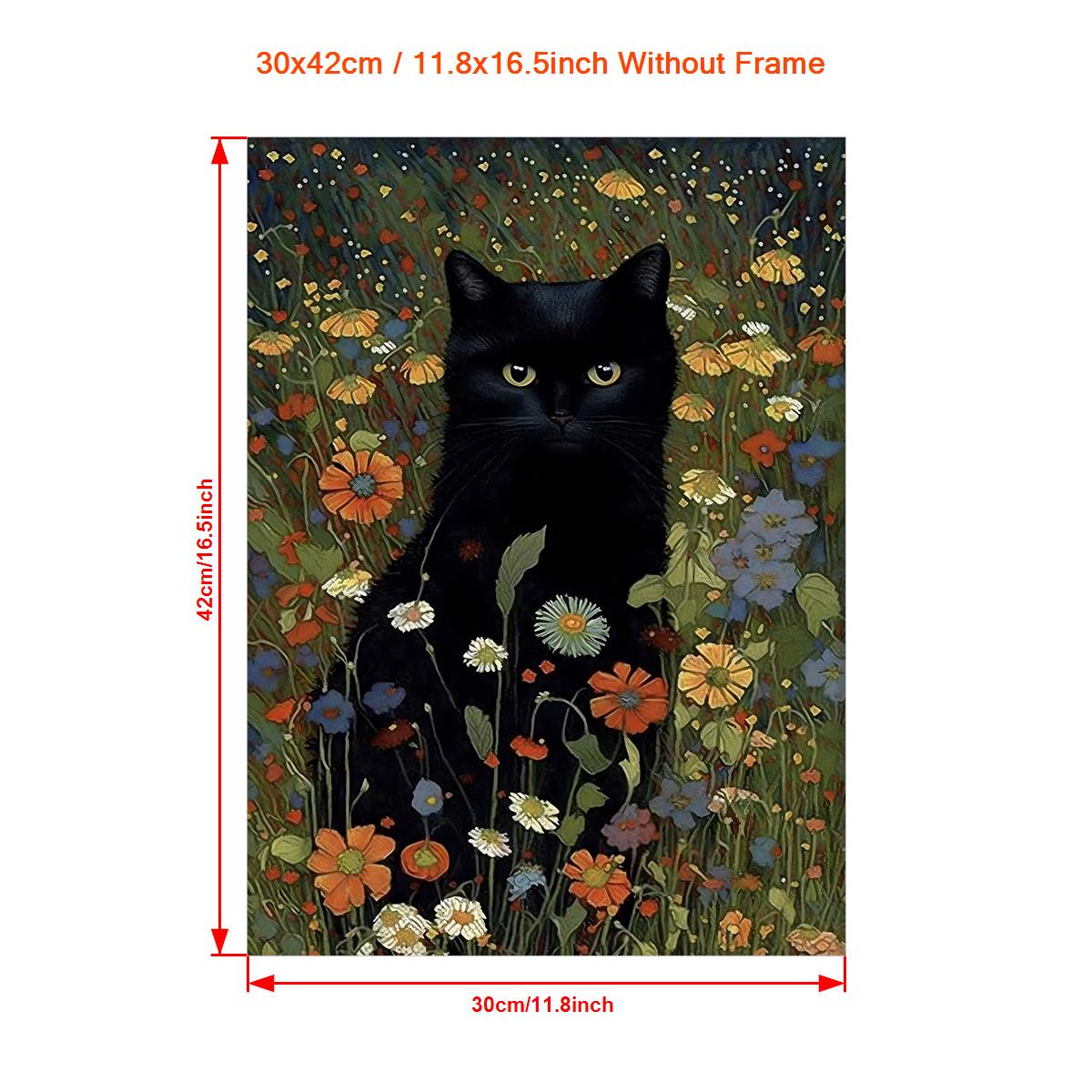 Cat In Garden Flowers Canvas Painting Cat Art Gift For Her Home Decor