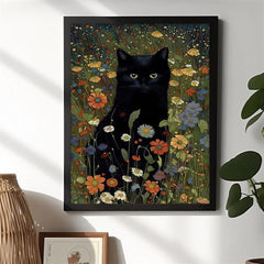 Cat In Garden Flowers Canvas Painting Cat Art Gift For Her Home Decor