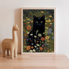 Cat In Garden Flowers Canvas Painting Cat Art Gift For Her Home Decor