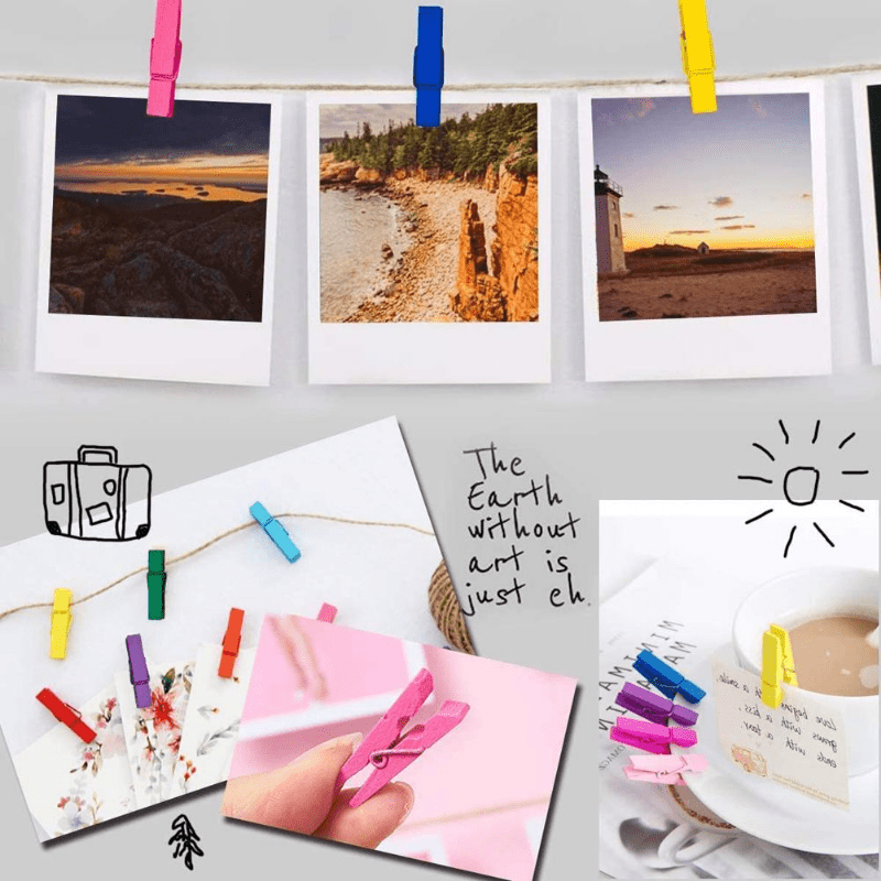 100pcs Wooden Clothespins With 10m Jute Twine Craft Clips