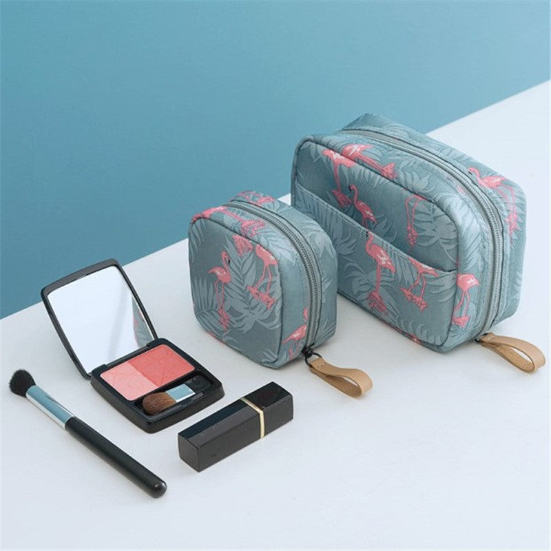 Portable Flamingo Cactus Stripes Pattern Bag Makeup Square Bag