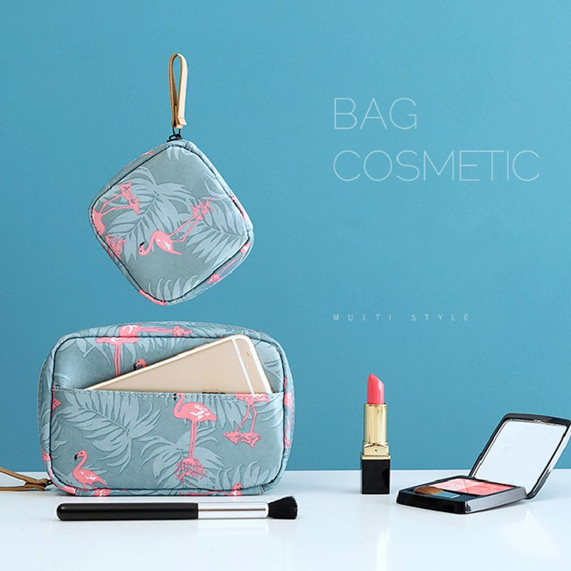 Portable Flamingo Cactus Stripes Pattern Bag Makeup Square Bag