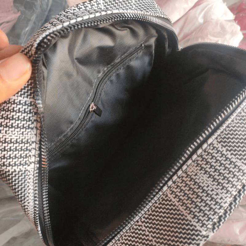 Plaid Zipper Backpack PU Leather School Travel Bag