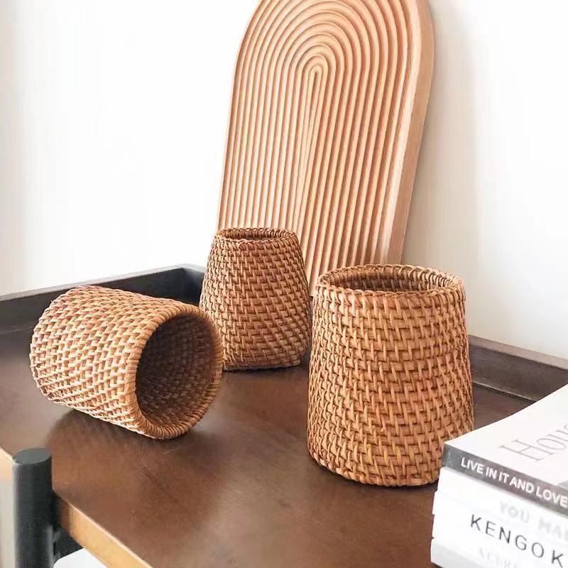 Rattan Makeup Brush Pen Holder Household Stationery Storage