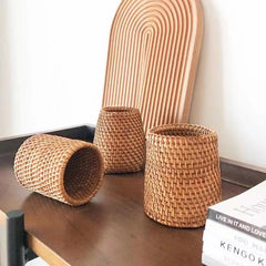 Rattan Makeup Brush Pen Holder Household Stationery Storage