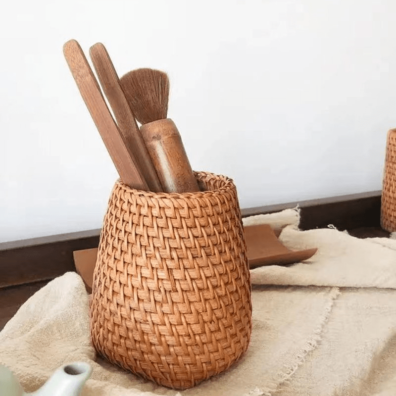 Rattan Makeup Brush Pen Holder Household Stationery Storage