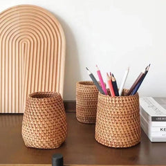 Rattan Makeup Brush Pen Holder Household Stationery Storage