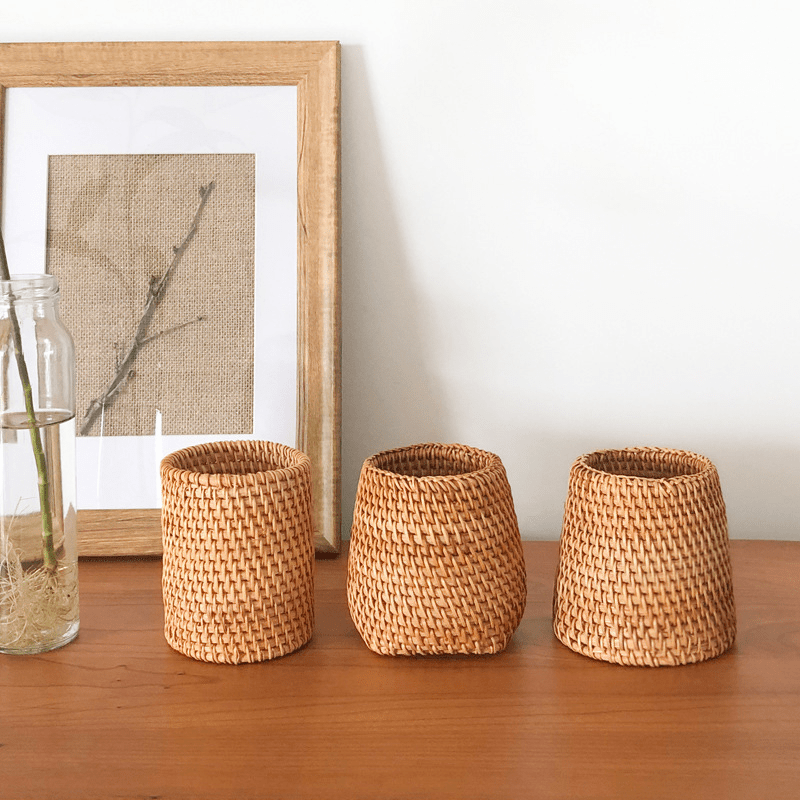 Rattan Makeup Brush Pen Holder Household Stationery Storage