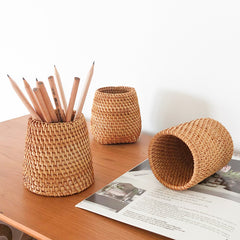 Rattan Makeup Brush Pen Holder Household Stationery Storage