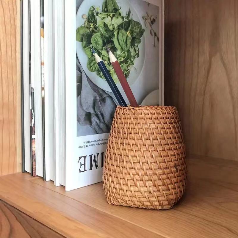Rattan Makeup Brush Pen Holder Household Stationery Storage