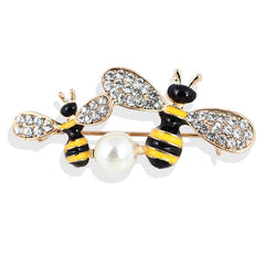 Enamel Honeycomb Bees Brooch Rhinestone Insects Corsage Pin