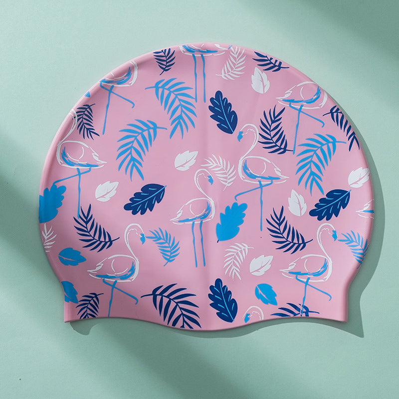 Printed Silicone Waterproof Swimming Cap for Adults