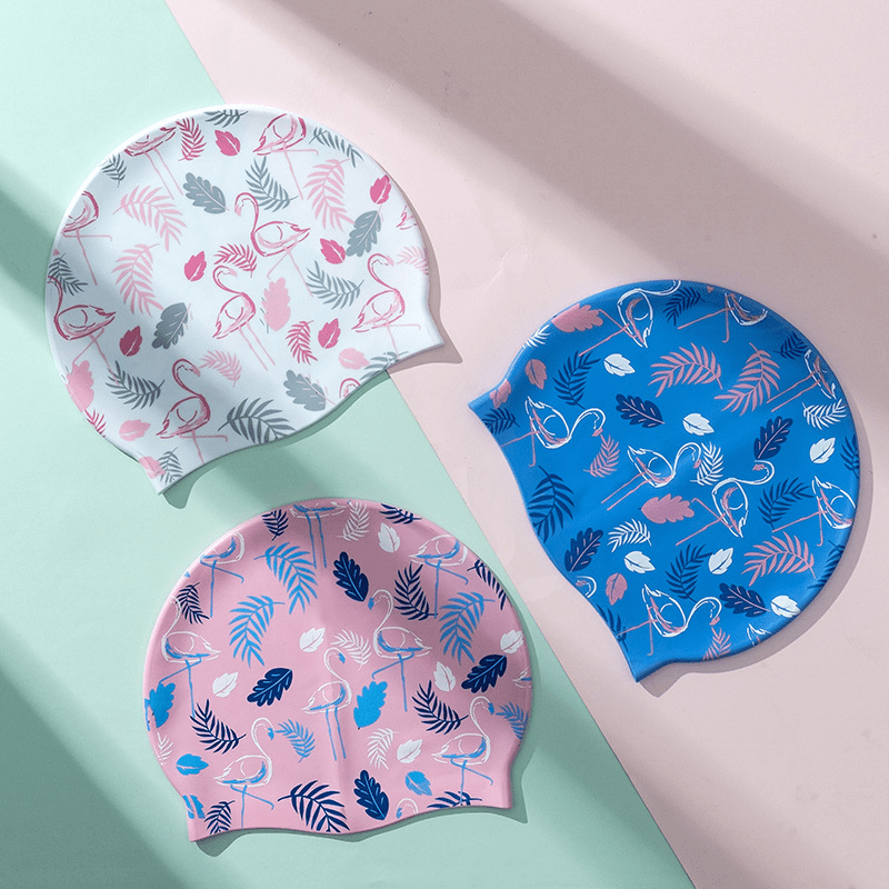 Printed Silicone Waterproof Swimming Cap for Adults
