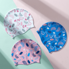 Printed Silicone Waterproof Swimming Cap for Adults