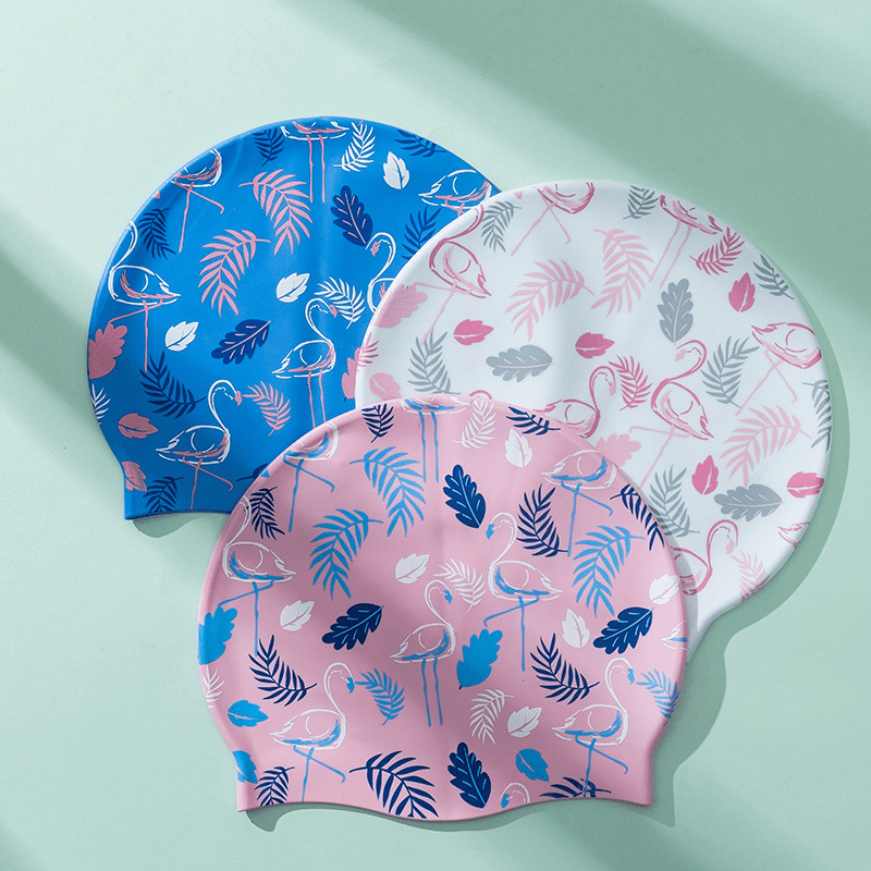 Printed Silicone Waterproof Swimming Cap for Adults