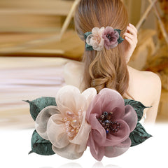 Vintage Fabric Flower Barrette Hair Clip for Women