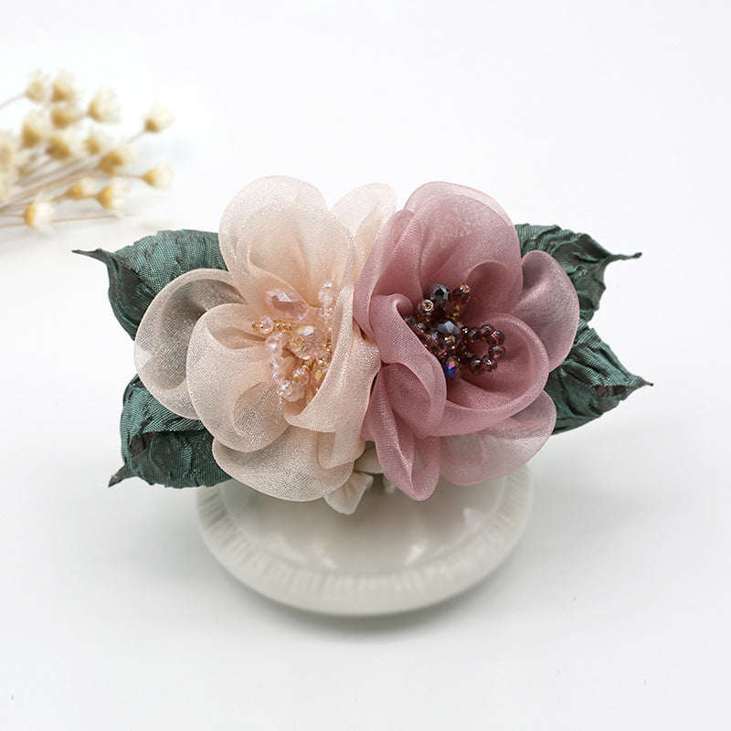 Vintage Fabric Flower Barrette Hair Clip for Women