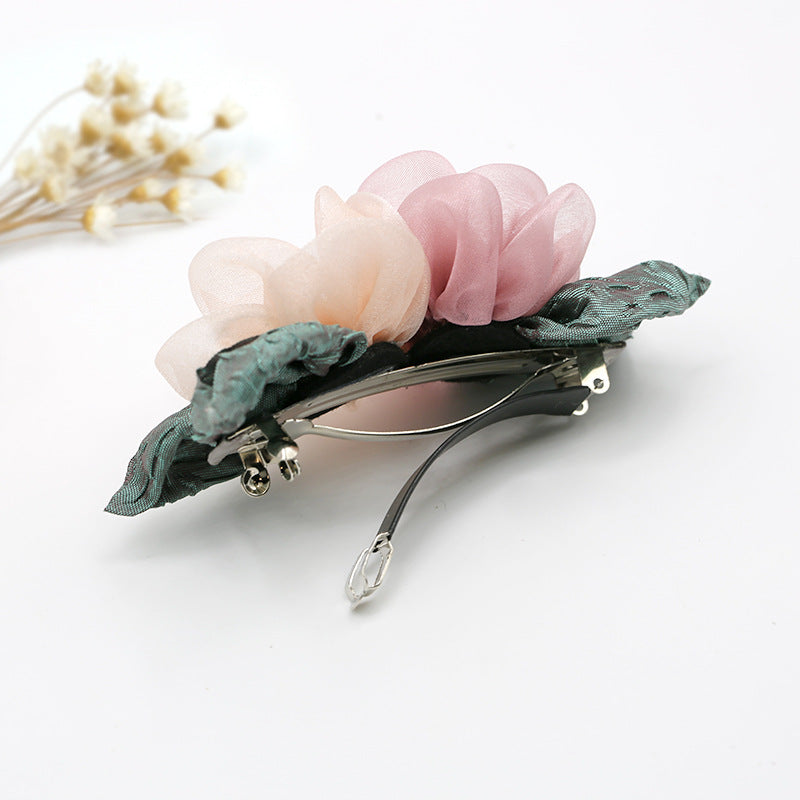 Vintage Fabric Flower Barrette Hair Clip for Women