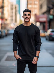 Men's Solid Cotton Long Sleeve Tee for Outdoor