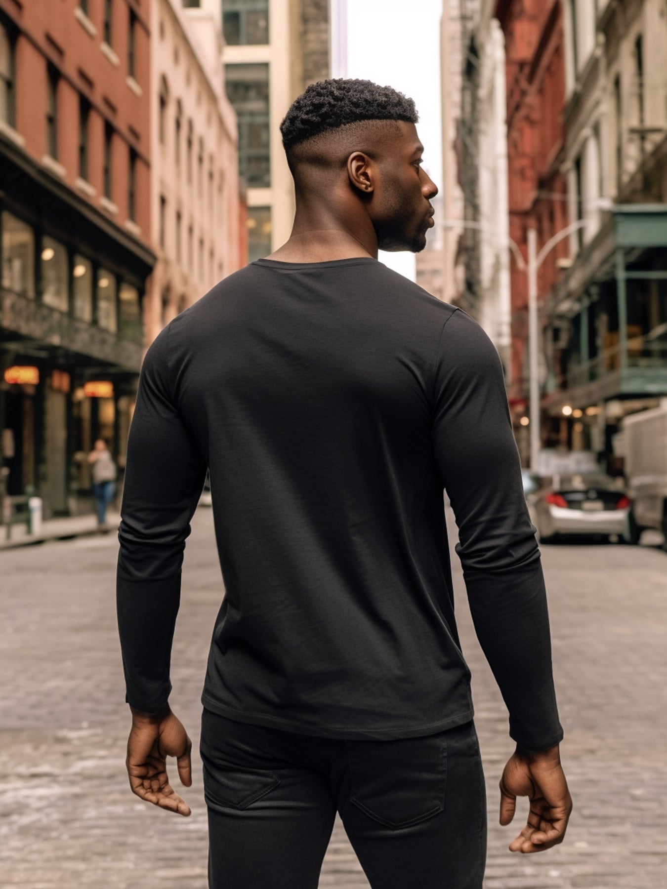 Men's Solid Cotton Long Sleeve Tee for Outdoor