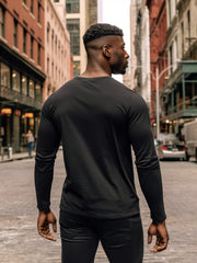 Men's Solid Cotton Long Sleeve Tee for Outdoor