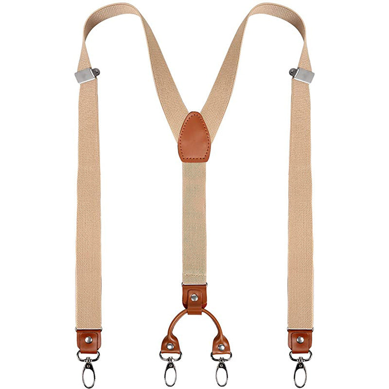 Men's Retro PU Leather Suspenders 4 Clips Y-shaped Back Braces