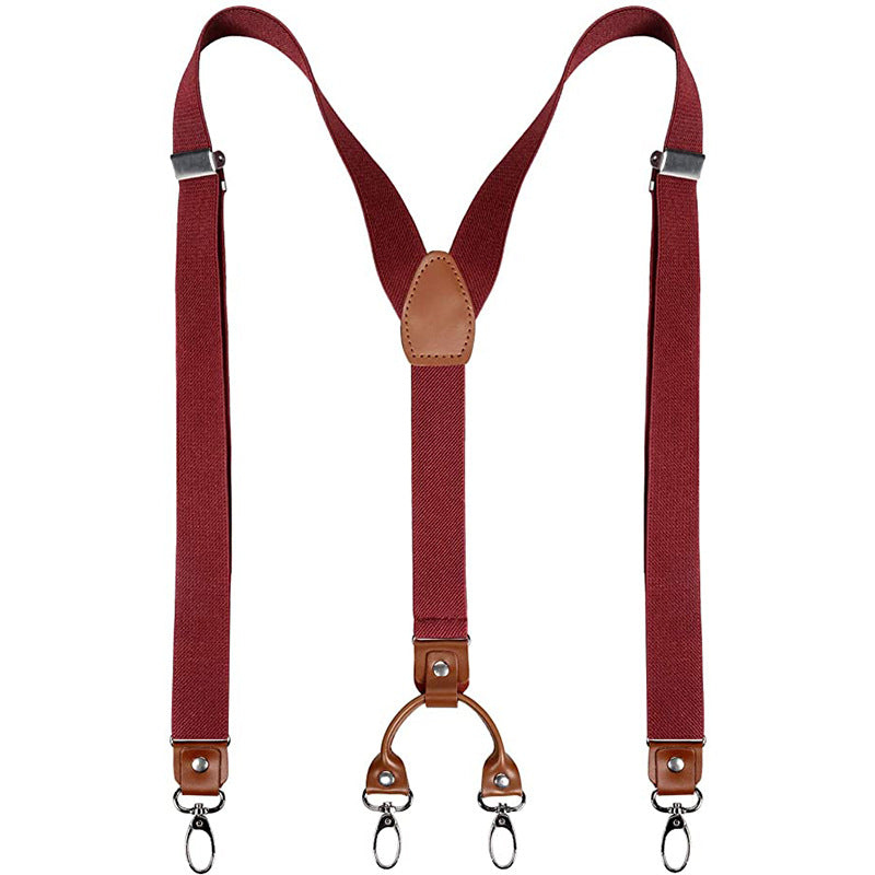 Men's Retro PU Leather Suspenders 4 Clips Y-shaped Back Braces