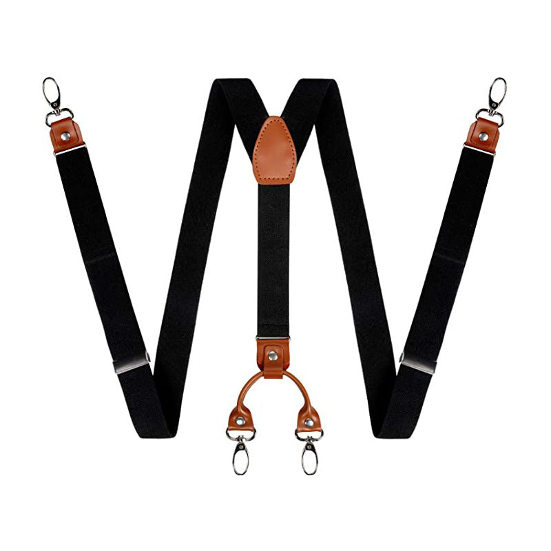 Men's Retro PU Leather Suspenders 4 Clips Y-shaped Back Braces
