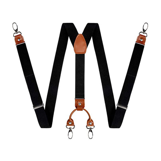 Men's Retro PU Leather Suspenders 4 Clips Y-shaped Back Braces