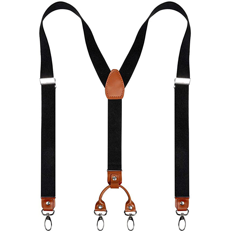 Men's Retro PU Leather Suspenders 4 Clips Y-shaped Back Braces