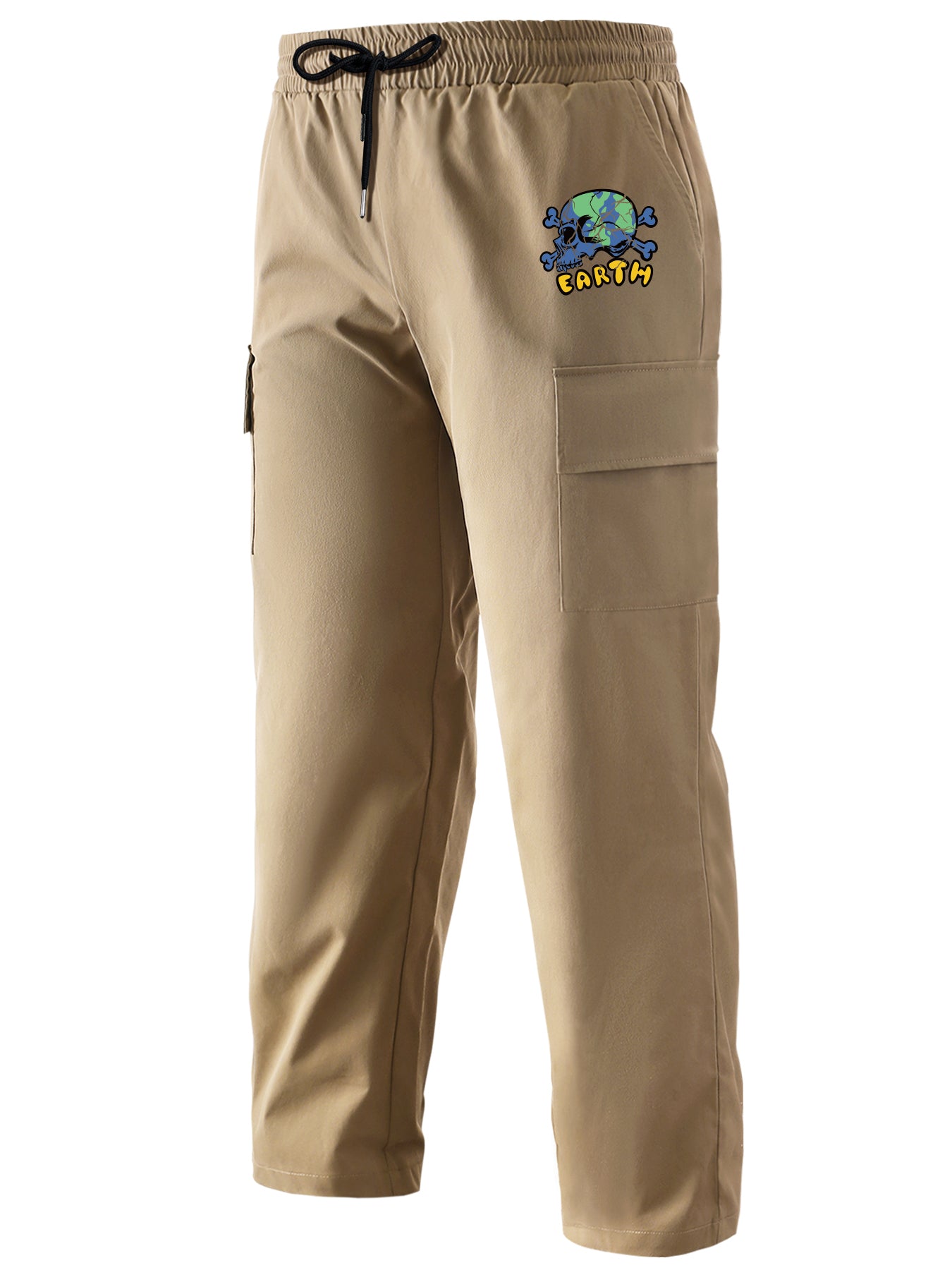 Flap Pockets Cargo Pants Men's Casual Drawstring Cargo Pants
