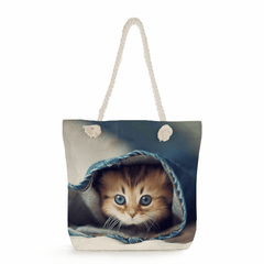 Cat Print Tote Bag Heavy Duty Reusable Shopping Bag