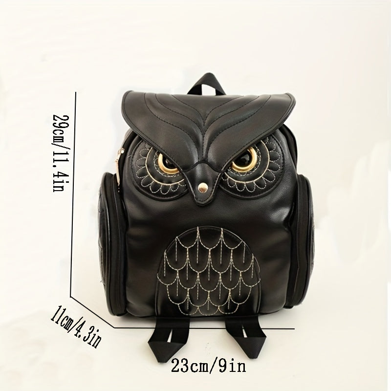 Owl Shape Personality Backpack PU Leather Men Women Travel Backpack