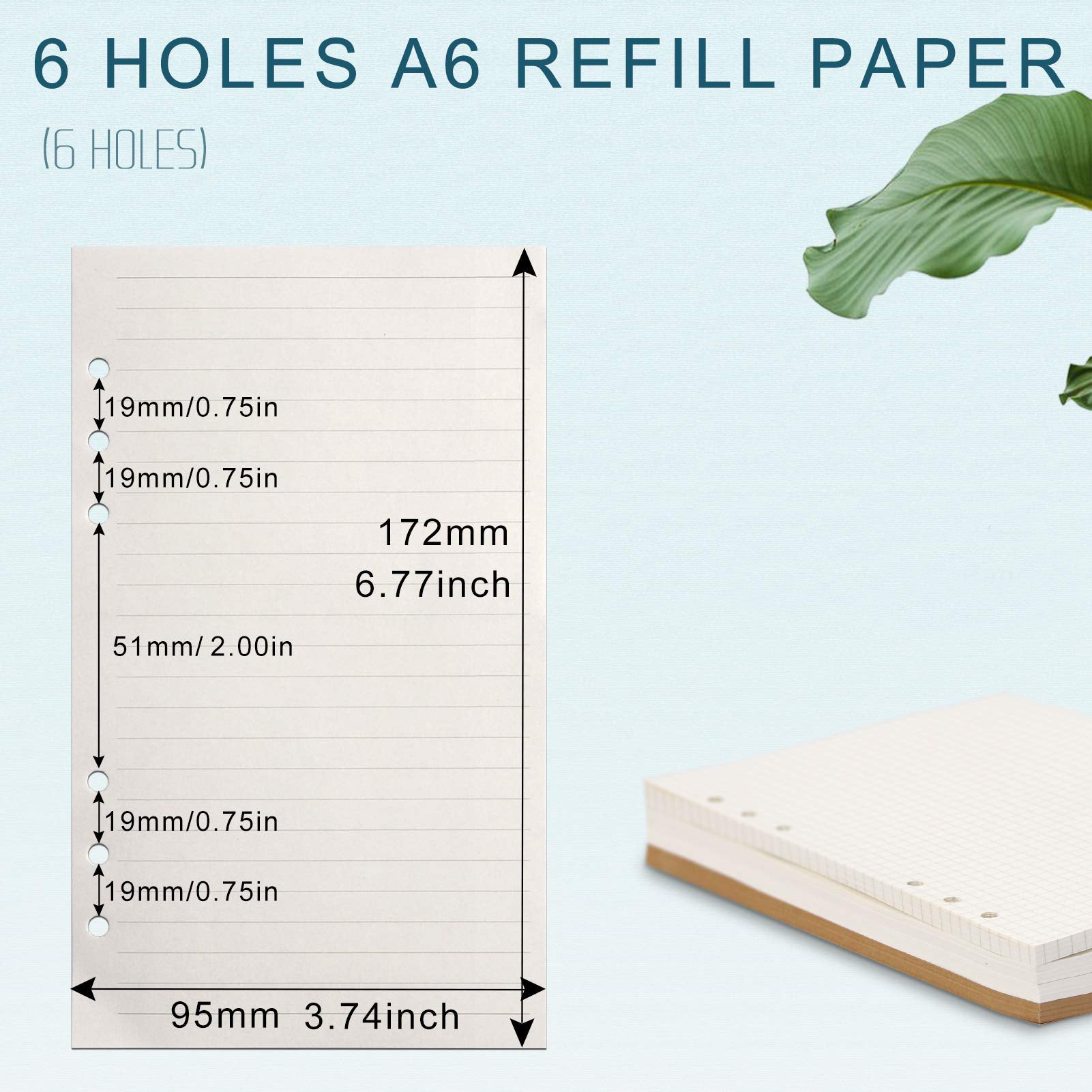 A6 Refills Lined Paper 45 Sheets 90 Pages 6 Hole Punched for 6 Ring Binders