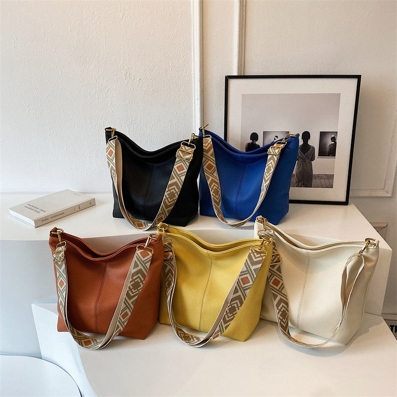 Large Capacity Textured PU Leather Tote Bag Shoulder Bag