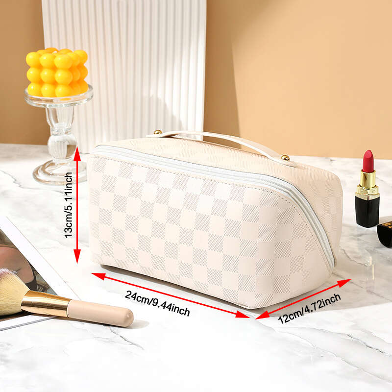Plaid Pattern Makeup Bag Travel Toiletry Wash Bag