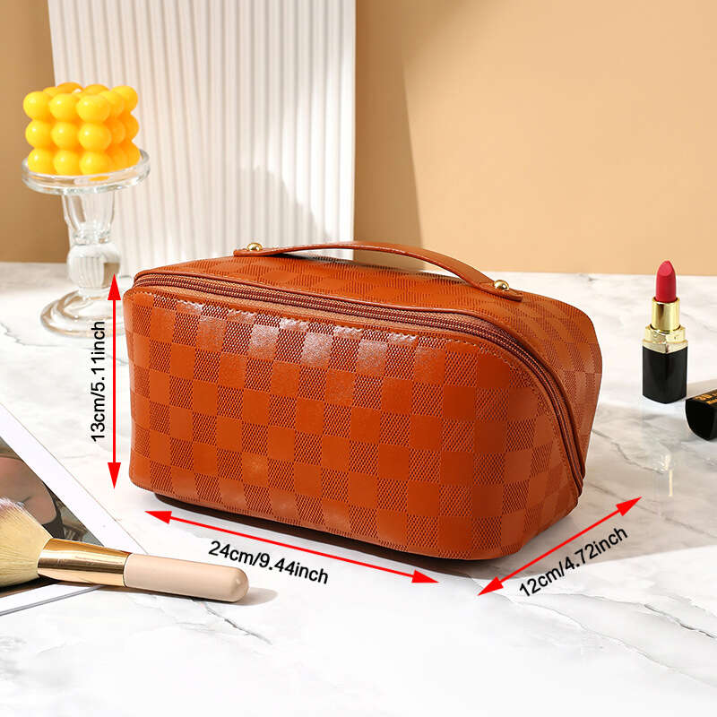 Plaid Pattern Makeup Bag Travel Toiletry Wash Bag