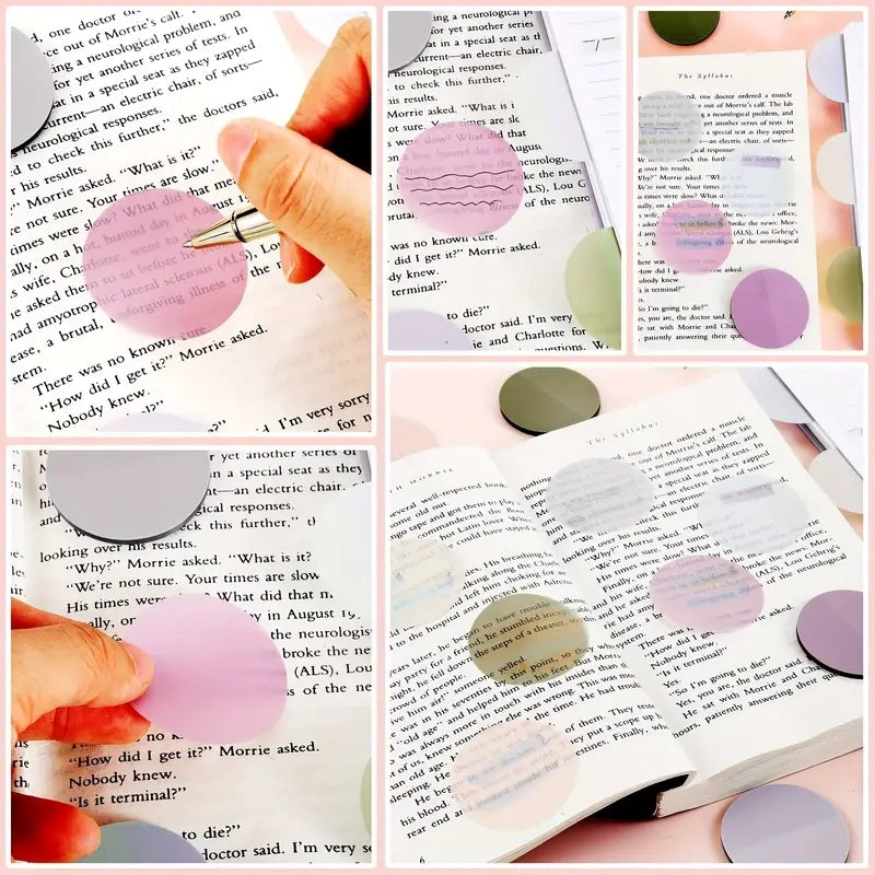 Morandi Round Transparent Sticky Notes Waterproof Bookmarks Page Flags