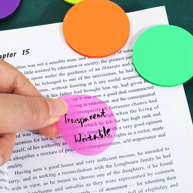 Morandi Round Transparent Sticky Notes Waterproof Bookmarks Page Flags