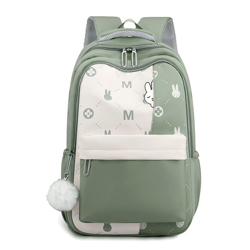 Bunny Pattern Backpack Preppy Zipper Daypack Back To School Bag