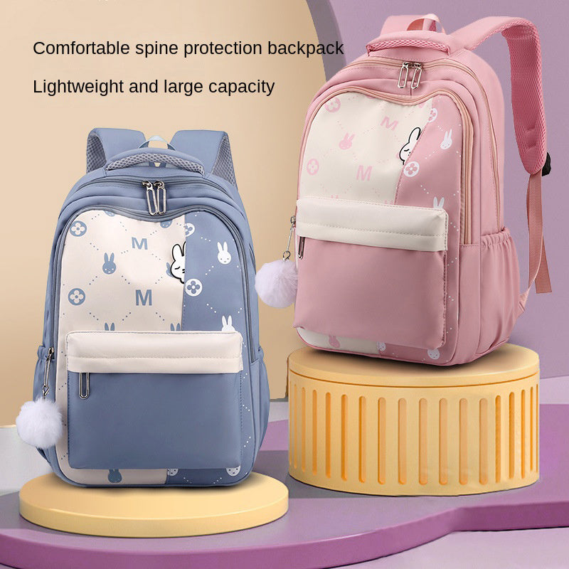 Bunny Pattern Backpack Preppy Zipper Daypack Back To School Bag