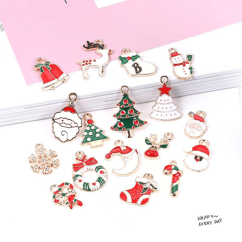 Christmas Ornaments Drop Oil Alloy Reindeer Santa Claus Snowflake Stockings Pend
