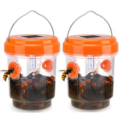 2pcs Solar Powered Bee Trap Waterproof LED Light Catcher